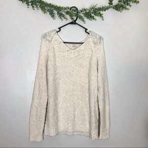 Off White Nubby Knit Vneck Sweater